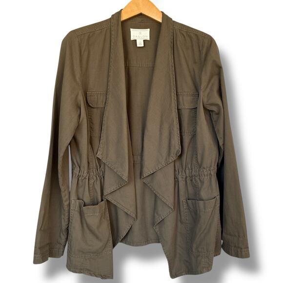 Caslon Jacket Size Medium Waterfall Draped Front Warm Brown Neutral Soft Tencel - Picture 1 of 6